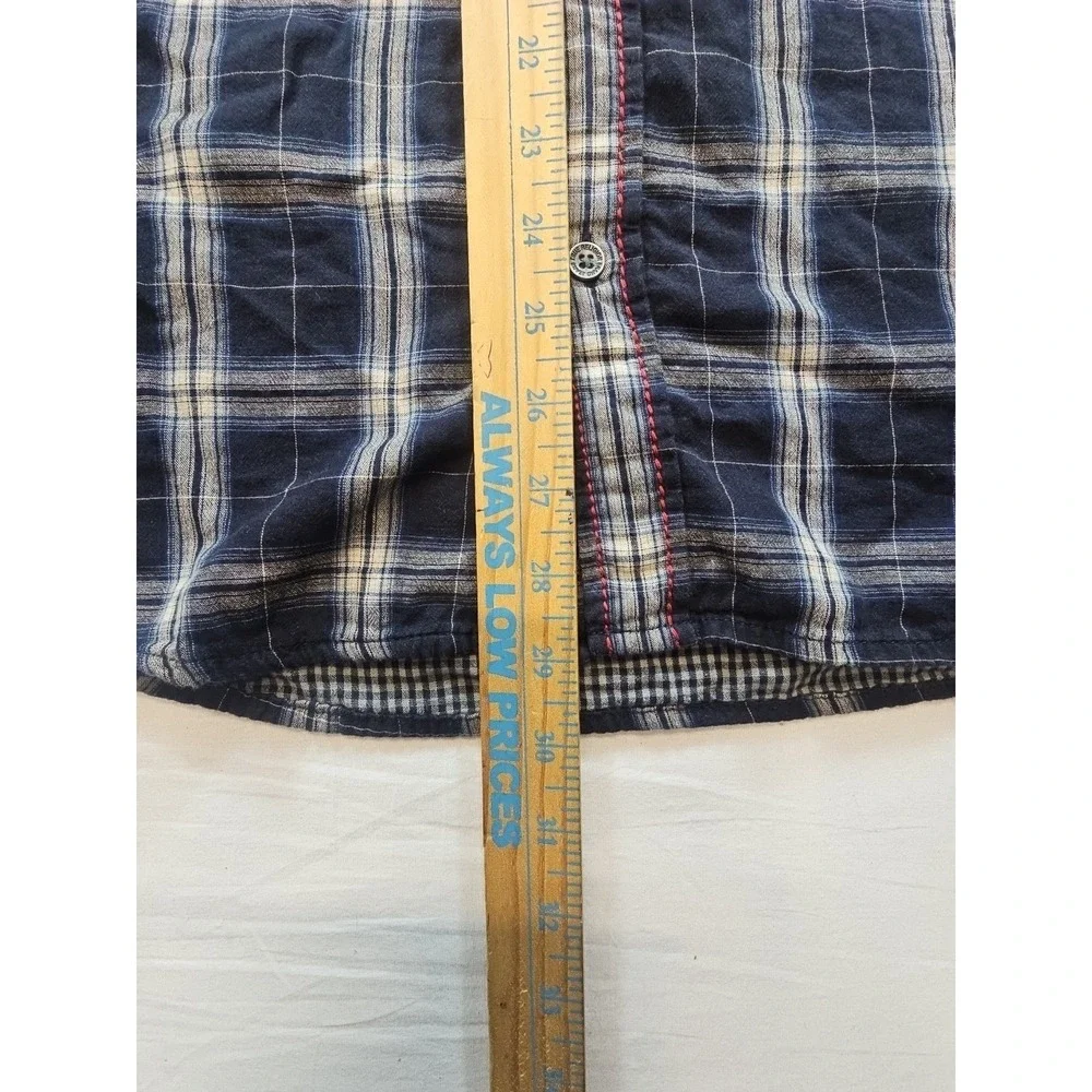 True Religion Mens Western Shirt  Slim Fit Size XL Plaid Dark Blue